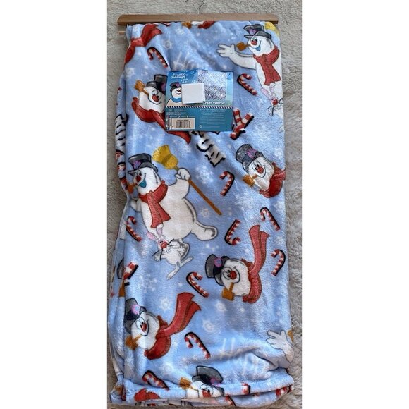 Christmas Frosty The Snowman Jolly Fun Cloud Throw Blanket 60 X 70” Candy Cane - Picture 1 of 16